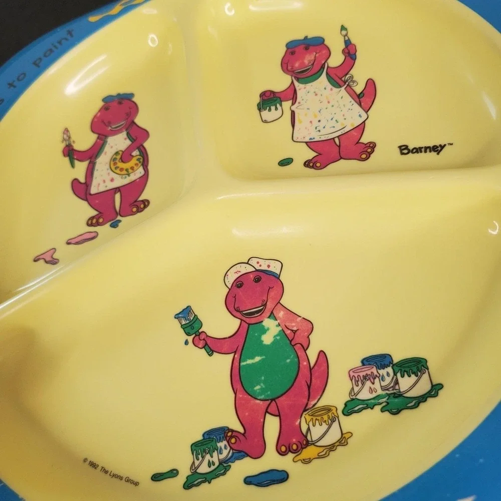 Selandia Vintage Barney The Dinosaur Divided Melamine Plate 3 Sections